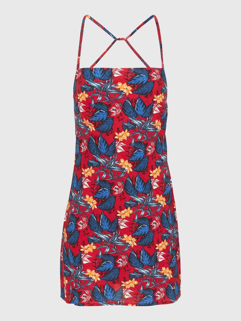 Női Tommy Hilfiger Floral Tie-Back Mini Dresses Piros | HU 92NWY